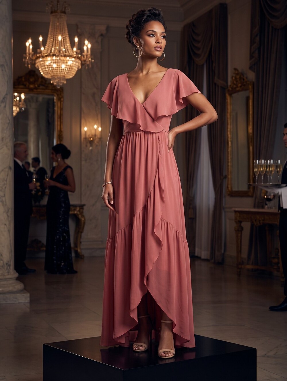 Baltic Born Dusty Rose Flutter Sleeve Ruffle Maxi Dress Small Like New